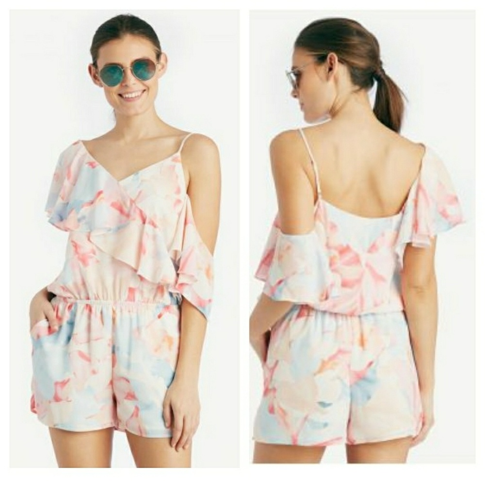 1state S/S Romper w/ Asymmetrical Ruffle Pink XL